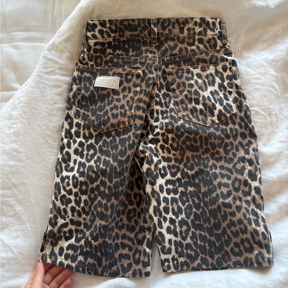 Ganni Animal Print Denim Shorts
